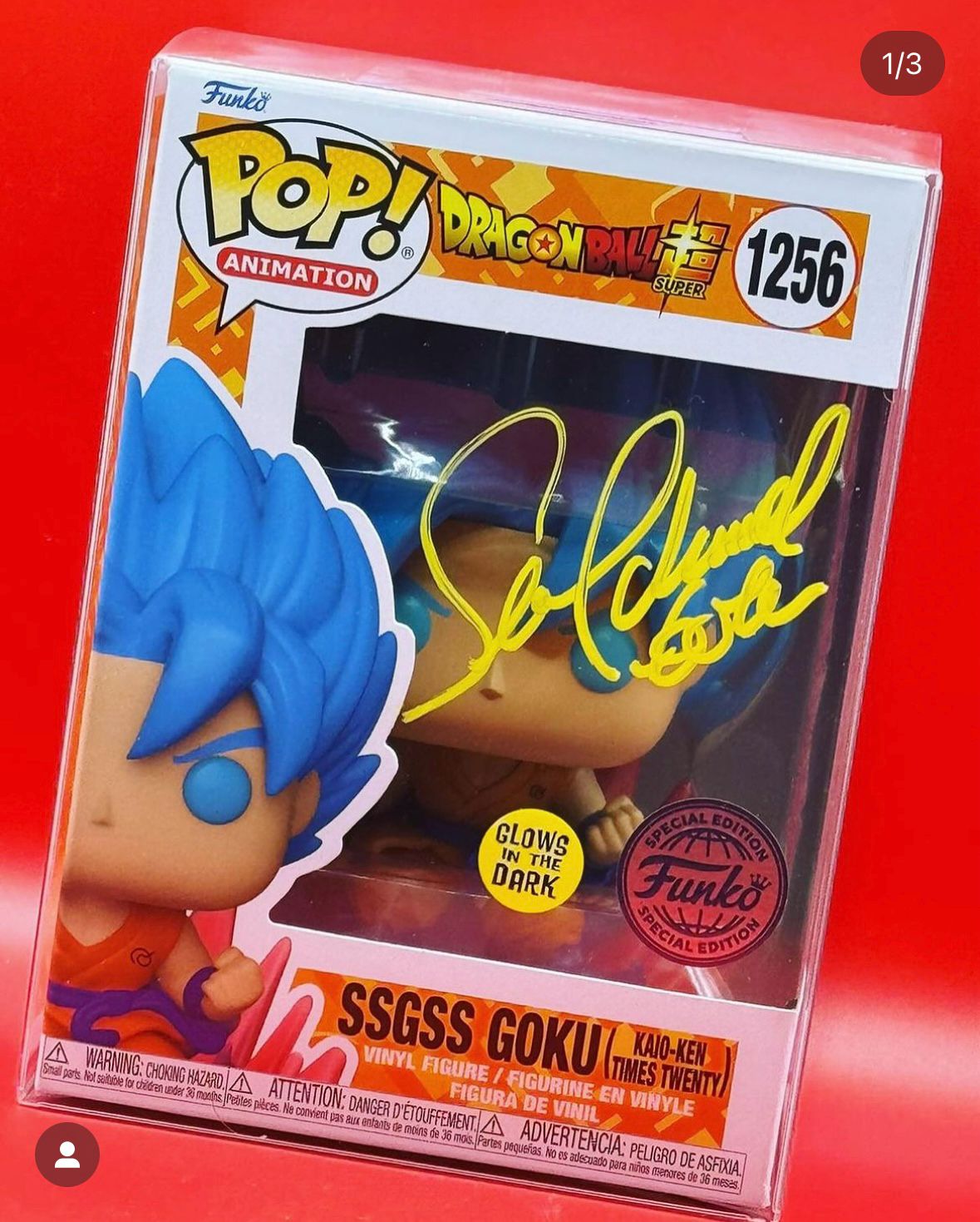 SSGSS GOKU Kaio-Ken Times Twenty (Funko Special Edition - Glow In The Dark - SIGNED: Sean Schemmel PSA Cert) - 1256